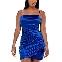 Junior's Ruched Asymmetric Bodycon Dress Blue Size X-Small