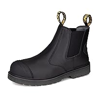 Men Work Boots, Steel Toe Full Grain Leather Footwear, Slip Resistant Boot, Full Rubber Outsole Safety Shoes, Breathable, Water-Repellent, Quick Dry (AT601-2, Black)