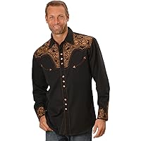 Scully Black Men's Long Sleeve Snap Front Tooled Embroidered Shirt P-634
