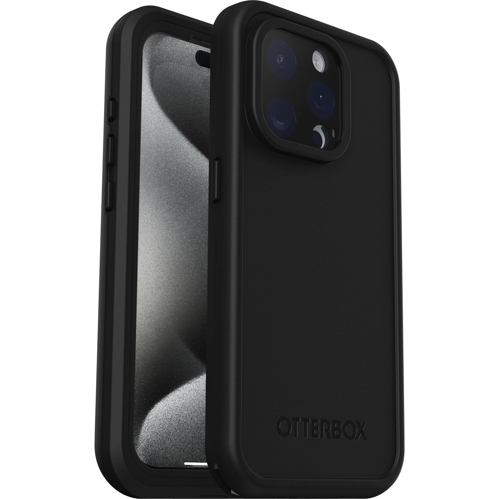 OtterBox iPhone 15 Pro (Only) FRĒ Series Waterproof Case with MagSafe (Designed by LifeProof) - BLACK, waterproof, 60% recycled plastic, sleek and stylish