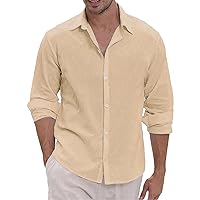 Button Down Shirt for Men Long Sleeve Summer Spring Lightweight Shirt Solid Slim Fit Casual Beach Shirt