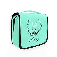 Teal Custom Hanging Toiletry Bag Personalized Initial Name Makeup Cosmetic Bag Cosmetic Case Large Capacity Travel Toiletry Organizer for Brush Toiletries Shaving Storage