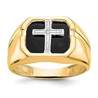 14k Yellow Gold Solid Polished Open back Not engraveable Diamond Mens Religious Faith Cross Ring Size 10 Jewelry for Men