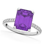 14k Gold (2.96ct) Emerald Cut Amethyst with Diamonds Engagement Ring
