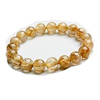10mm Natural Gold Rutilated Quartz Titanium Crystal Clear Round Beads Women Men Bracelet AAAA