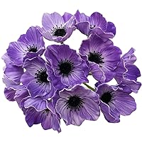 12 Stems Artificial Poppies Real Touch PU Fake Latex Flowers for Wedding Holiday Bridal Bouquet Home Party Decor (Simple Purple)