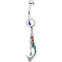 Body Candy Womens 14G Steel Navel Ring Piercing Aurora Green Accent Fashion Mermaid Dangle Belly Button Ring