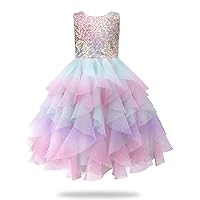 Rainbow Dress for Girls Easter Spring Lace Tulle Mesh Grils Summer Dress Flower Girls Party Dance Dress for Little Girls