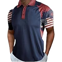 American Flag Short Sleeve Polo Shirt Patriotic Funny Golf Shirts for Men Summer Fashion Leisure Seaside Beach