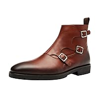 Men's Ankle Boots Genuine Leather Plain Toe Buckle Monk Strap Classic Chelsea Dress Cowboy Boot