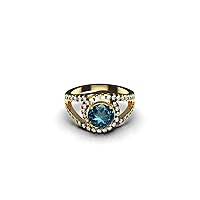 Real Blue Topaz And Diamond Gold Ring Women Engagement Ring, 1 Carats Blue Topaz, 0.70 Carats Natural Diamond, 925 sterling silver Blue Topaz Ring