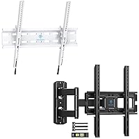 PERLESMITH White Tilting TV Wall Mount Bracket Low Profile for Most 23-55 inch TVs & PSMFK7 Full Motion Articulating TV Wall Mount Bracket for 26-55in TVs up to 70lbs