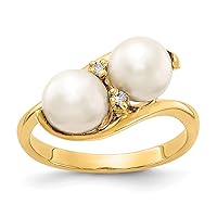 Solid 14K Yellow Gold 6mm Black FW Cultured Pearl AA Diamond ring Available in Sizes 4 to 8 (Band Width: 2 mm)