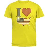 4th of July I Heart Love America Halftone Mens T Shirt Bright Yellow SM