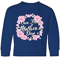 inktastic Our 1st Mother's Day with Pink Flower Wreath Youth Long Sleeve T-Shirt