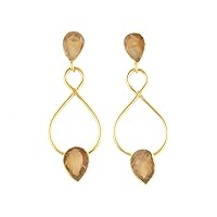 Guntaas Gems Raw Look Charms Earring Brass Gold Plated Rough Yellow Citrine Designer Earring