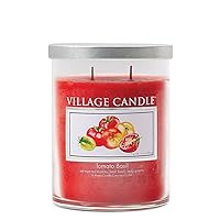 Village Candle Tomato Basil, Medium Silver Lid Tumbler Scented Candle, 14oz