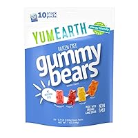 Organic Fruit Flavored Gummy Bears, 10- .7oz. Snack Packs, Allergy Friendly, Gluten Free, Non-GMO, No Artificial Flavors or Dyes