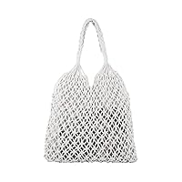 Oweisong Women Straw Travel Beach Bag Handmade Woven Fishing Net Handbag Tote Summer Weave Rattan Mesh Shoulder Purse