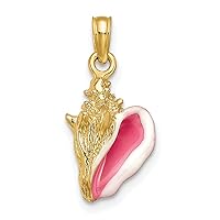 Solid 10k Yellow Gold Enameled 3-D Conch Shell Pendant - 22mm