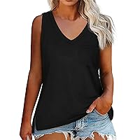 Summer Tank Tops for Women Plain V-Neck Sleeveless T-Shirt Summer Basic Tee Ladies Loose Fit Cotton Tanks for Woman