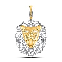 10K Yellow Gold Mens Diamond Lion Head Necklace Pendant 1-1/4 Ctw.