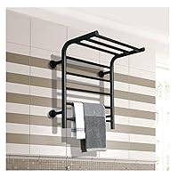 Heated Towel Rack Wall Mounted Lightweight, Hardwired and Plug 8 Bars Timer Polished Towel Warmers Energy Saving Home Energy Efficient 85W 220V,Black,Hardwired (Black Plug in)