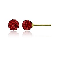 10K Yellow Gold 6mm Red Crystal Fireball Stud Earring