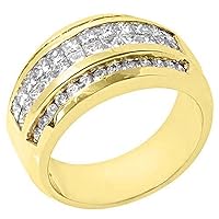 18k Yellow Gold 1.65 Carats Princess Cut & Round Diamond Wedding Band
