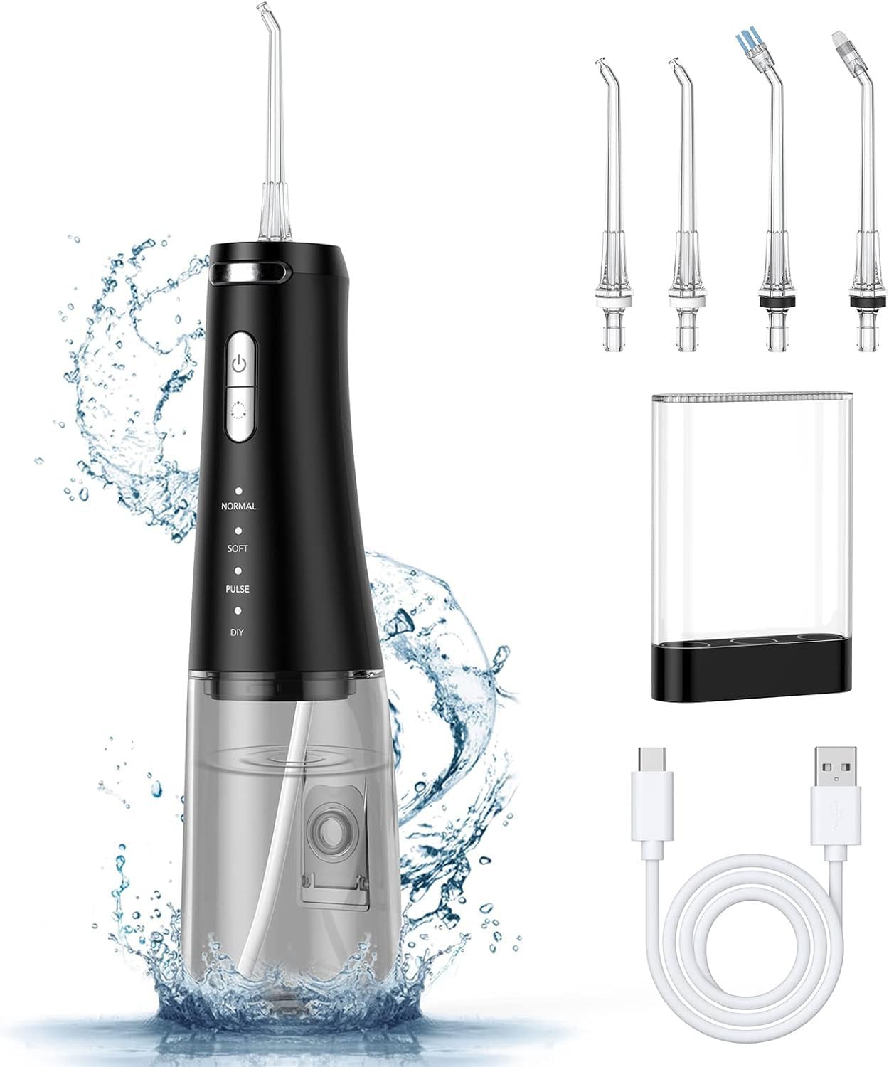 Cordless Water Flosser Dental, 2500mAh Battery with USB Fast Charging Water Flosser Teeth Cleaner, 300ML Capacity and Portability for Home and Travel, 4 Replaceable Jet Tips Without Noise (Gray)