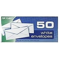 Top Flight #10 Boxed Envelopes, White, 50 Pack