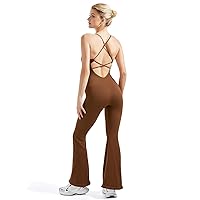 SUUKSESS Women Sexy Backless Ribbed Flare Jumpsuit Sleeveless One Piece Bodycon