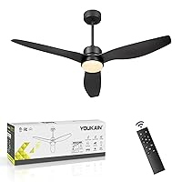 YOUKAIN 52 Inch Indoor/Outdoor Modern Ceiling Fan with Lights and Remote Control, Reversible Blades, for Living room, Bedroom, Bathroom, Matte Black, 52-YJ359-BK