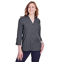 D&J Ladies Crown Collection Stretch Pinpoint Chambray 3/4 Sleeve Blouse M BLACK
