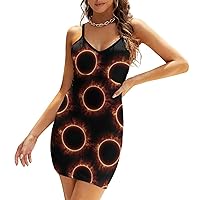 Amazing Solar Eclipse Pattern Women's Sexy Bodycon Dress Spaghetti Strap Mini Dresses Sleeveless Club Dress