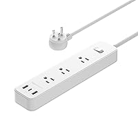 Amazon Basics Rectangle Power Strip 3 Outlet 3 USB Ports, 1 USB-C and 2 USB-A, 5 ft Extension Cord, for Home, Office, Travel, White