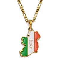 Ireland Map Flag Pendant Necklaces - Ethnic Hip Hop Country Maps Flag Necklace for Women/Men Charm Jewelry Clavicle
