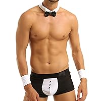 Men's 4 Pieces Sexy Bow Tie Collar Boxer Briefs Tuxedo Costume Outfits Set