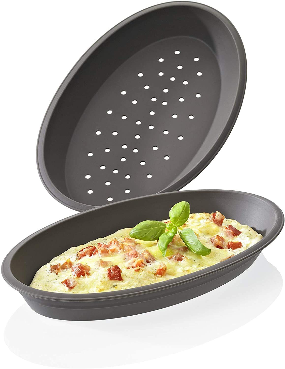 LURCH Germany Flexiform Silicone Oval Pizza Molds 9.8 x 5.9 inches - Set of 2 - Brown