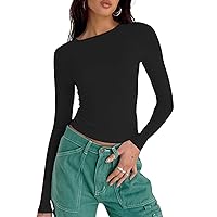 Womens Long Sleeve Shirts Basic Crop Tops Going Out 2024 Fashion Underscrubs T-Shirt Layer Slim Fit Y2K Top