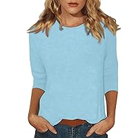 3/4 Length Sleeve Womens Tops Summer Casual Soild Cute Trendy Blouse Dressy Tshirt Crewneck Fashion Tee Shirts