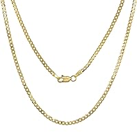 10K Yellow Gold 2.5mm Cuban Link Curb Chain Necklaces and Bracelets for Women and Men Concaved Beveled Edges sizes 7-30 inch