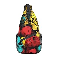 Terrible Skull Head Print Cross Chest Bag Diagonally,Multipurpose Crossbody Shoulder Bag,Travel Hiking Daypack