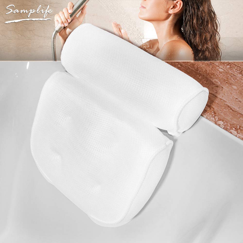 Bath Pillow Spa Bathtub Cushion Head,Neck,Shoulder and Back Support Rest with 4 Non-Slip Strong Suction Cup Fathers Day Bathing Shower Gifts