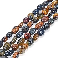 3 Strands Adabele Natural Multi Colors Tiger's Eye Healing Gemstone Loose Beads 8mm to 10mm Free Form Oval Tumbled Pebble Stone Beads (Total 45 Inch) for Jewelry Making GZ12-7