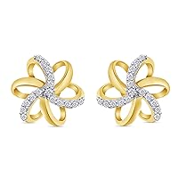 Natural Diamond Accent Spiral Flower Stud Earrings For Women (1/10 cttw, I-J Color, I2-I3 Clarity) Choose - Sterling Silver or 10K gold