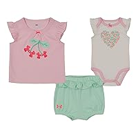 Under Armour Baby Girls 3-piece Set, Bodysuit, Graphic T-shirt And Shorts, Crew Neckline 3 Set, Pink Sugar, 3-6 Months US