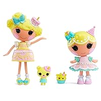 Lalaloopsy Doll Set - Candle & Wishes Slice O' Cake - Large & Little Dolls with Yellow Hair & Hat - with Pet Pug & Cupcake Pig - Changeable Outfit, Reusable House Package Playset - for Kids Ages 3+