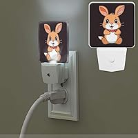 Cute Cartoon Rabbit Print Night Light with Light Sensors Plug in LED Lights Smart Nightstand Lamp Plug in Night Light for Bedroom Bathroom Hallway Home Decor