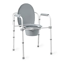 Medline 3-in-1 Aluminum Elongated Commode Seat, 350 lbs. capacity, for Seniors, Elderly and Adults